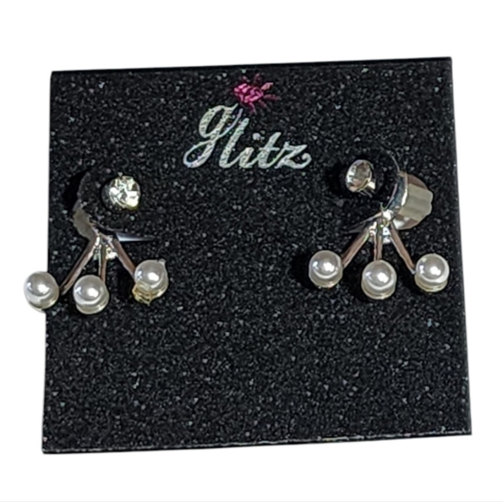 NWT Glitz Silver Tone Earrings with Faux Pearls
